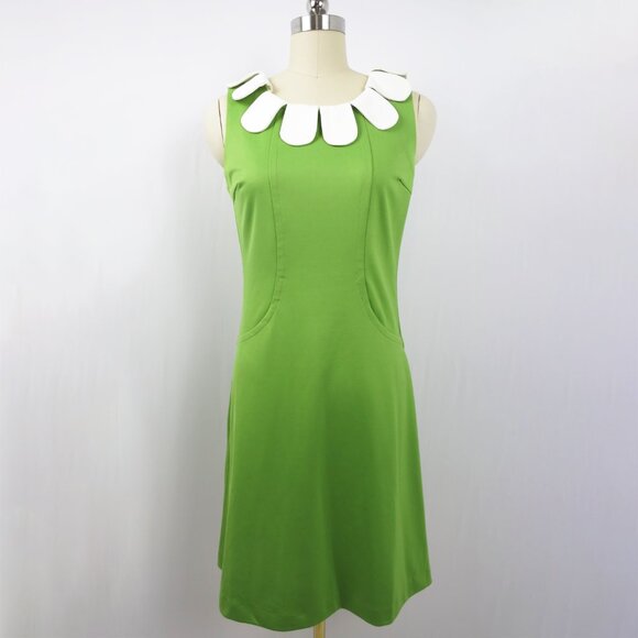 Adorable Lime Green Mod '60s Style Dress with Petal Collar by Fervour Size M - Picture 1 of 14